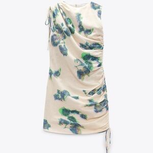 Zara Linen Floral Print Cream Dress